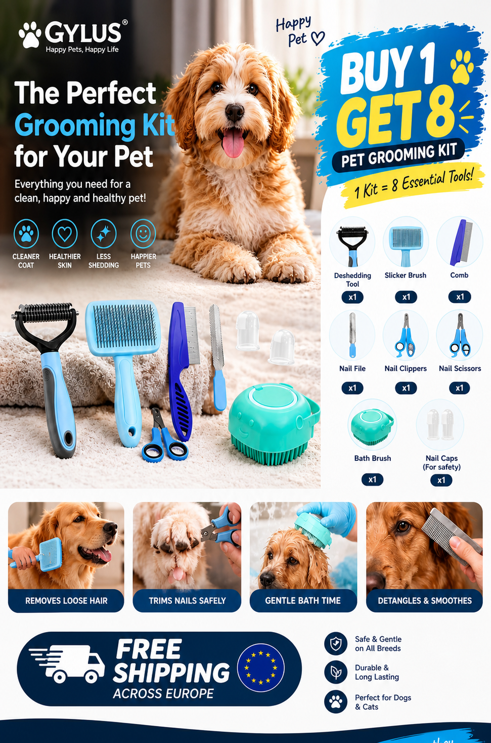 1 Acheté = 7 Offerts!!! Kit de Toilettage Pet